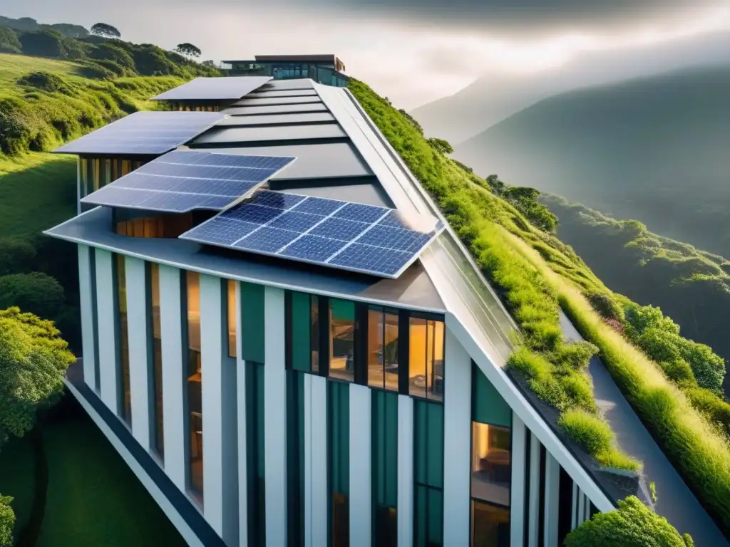 Edificio sostenible: diseño innovador en armonía con la naturaleza Un oasis moderno de edificaciones sostenibles internacionales rentables, rodeado de naturaleza exuberante y diseño innovador