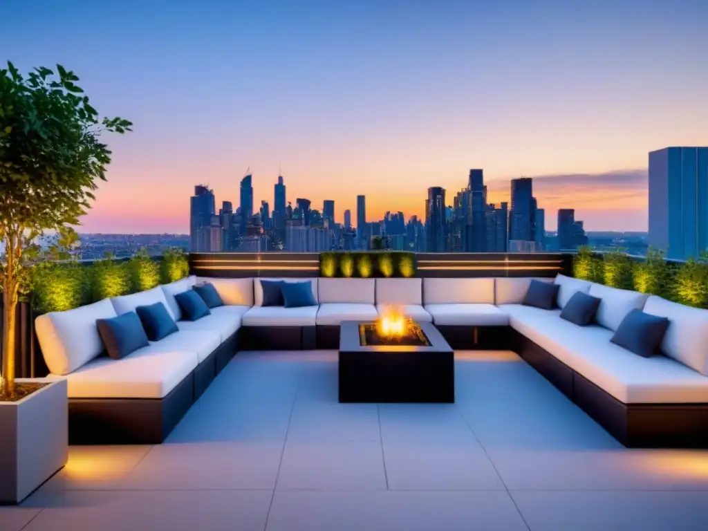 Terraza moderna con vistas panorámicas en propiedad multifamiliar Un oasis de sofisticación y relajación en área común de propiedades multifamiliares