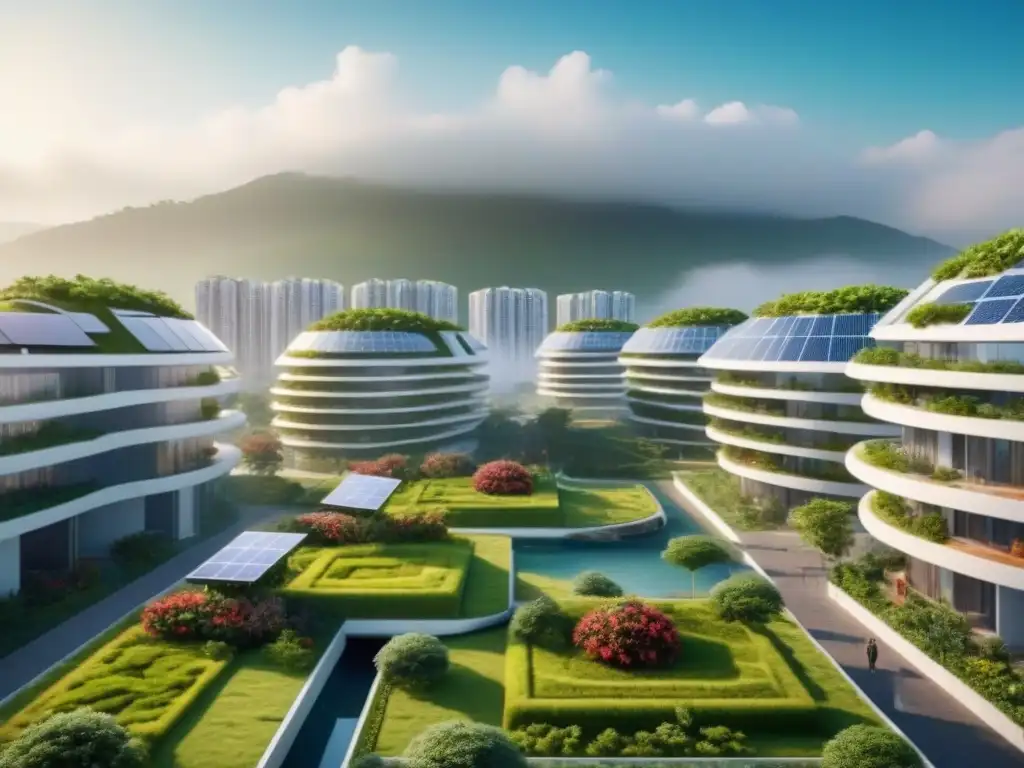 Complejo ecoamigable futurista en ciudad emergente Un oasis sostenible en mercados emergentes: complejo de viviendas autosuficientes en una ciudad bulliciosa