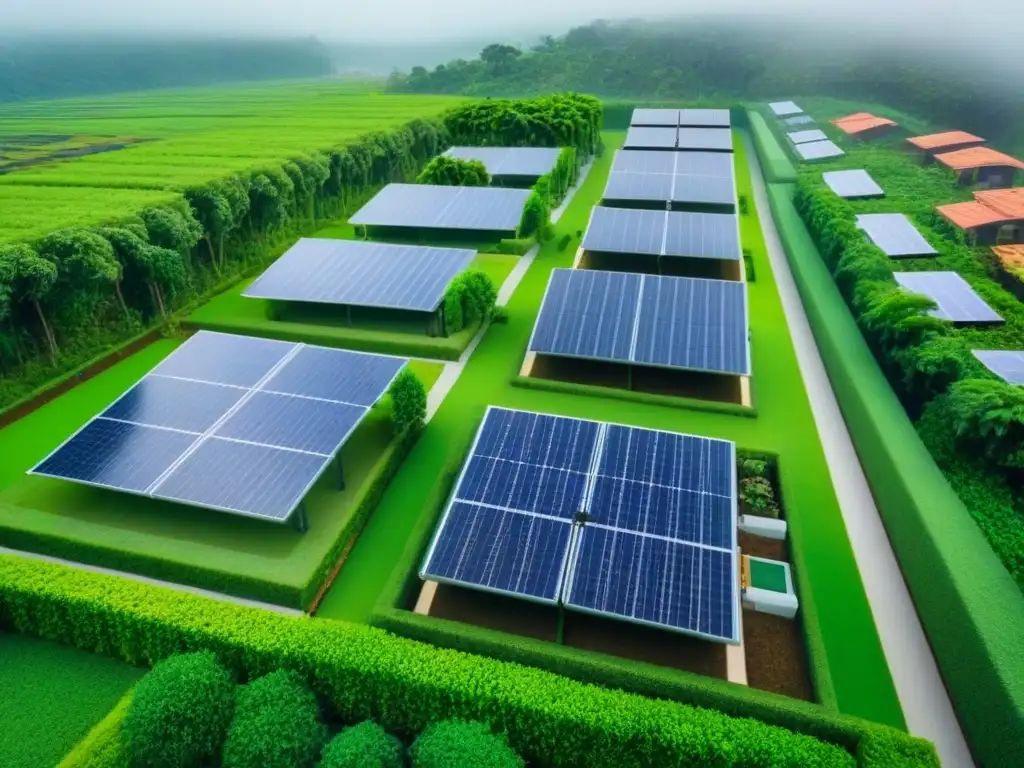 Urbanismo ecológico: armonía entre naturaleza y tecnología Un oasis sostenible: urbanización ecológica con paneles solares, sistemas de recolección de agua y diseño eficiente