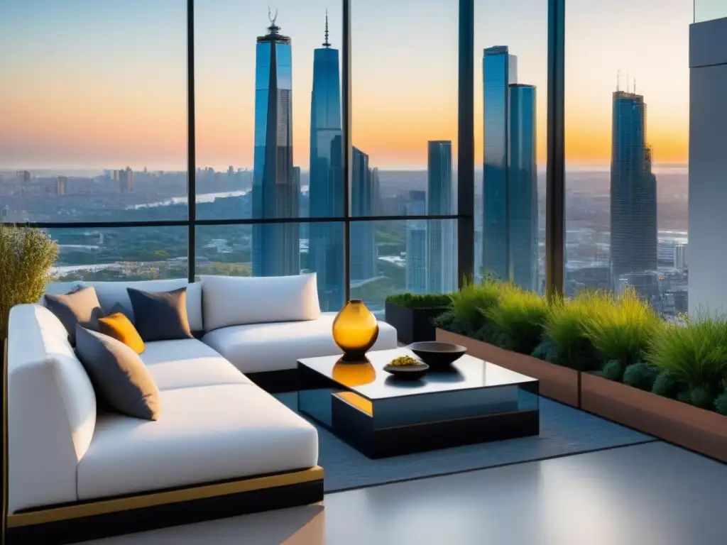 Edificio de lujo con jardín en la azotea y vistas a la ciudad Un oasis urbano de lujo con jardín en azotea y vistas a la ciudad
