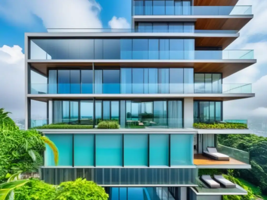Edificio de lujo con diseño innovador y vistas impresionantes Un oasis urbano de lujo con modernas instalaciones y diseño innovador, reflejando las nubes en sus cristales