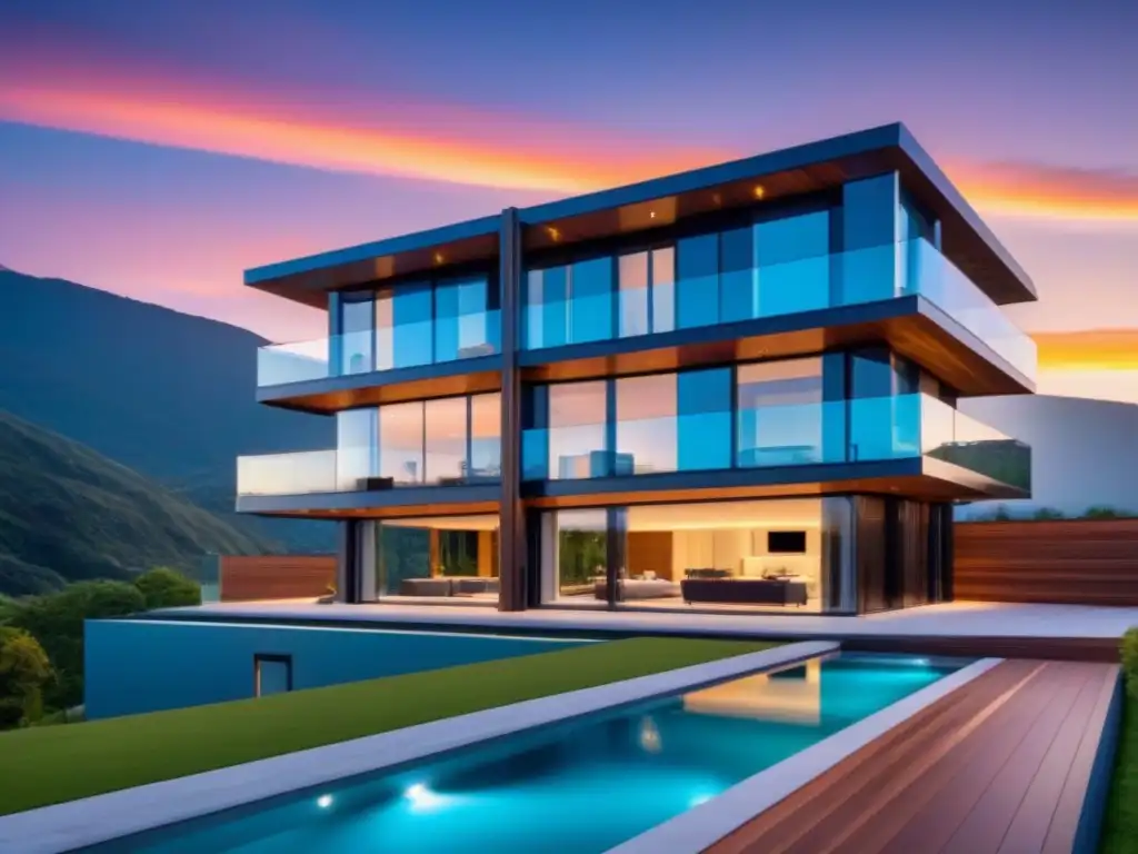 Arquitectura de lujo: diseño vanguardista y sostenible en 8k Una obra maestra arquitectónica de lujo con tecnología de vanguardia, elegante y eficiente