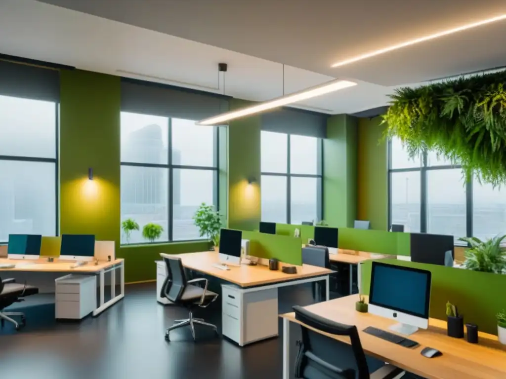 Oficina ecológica: diseño moderno y sostenible Oficina ecoamigable con diseño moderno y elementos sostenibles