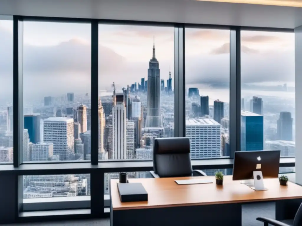 Oficina moderna con vista a la ciudad: conectividad global y sofisticación Oficina elegante con vista a la ciudad