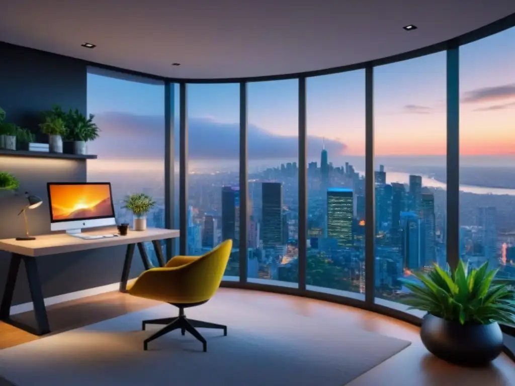 Oficina Futurista en Casa Inteligente: Diseño Minimalista y Tecnología Avanzada Oficina futurista en Smart Home con diseño minimalista, tecnología avanzada e integración de Smart Homes en mercado inmobiliario