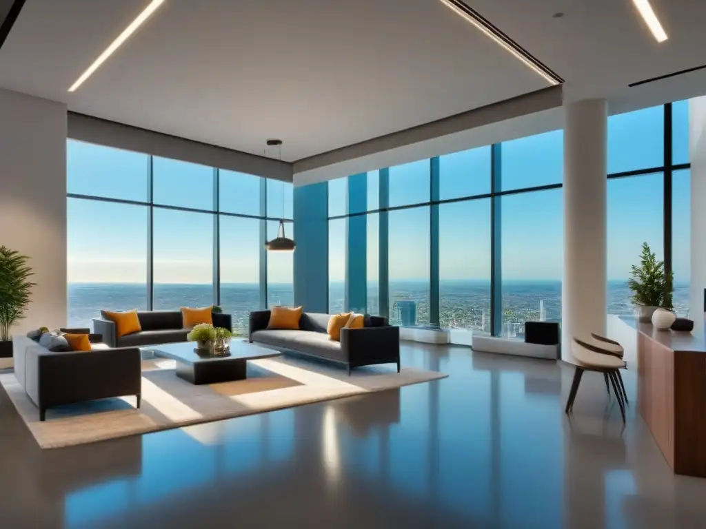 Oficina inmobiliaria moderna y profesional Oficina inmobiliaria comercial moderna con asesor profesional y clientes