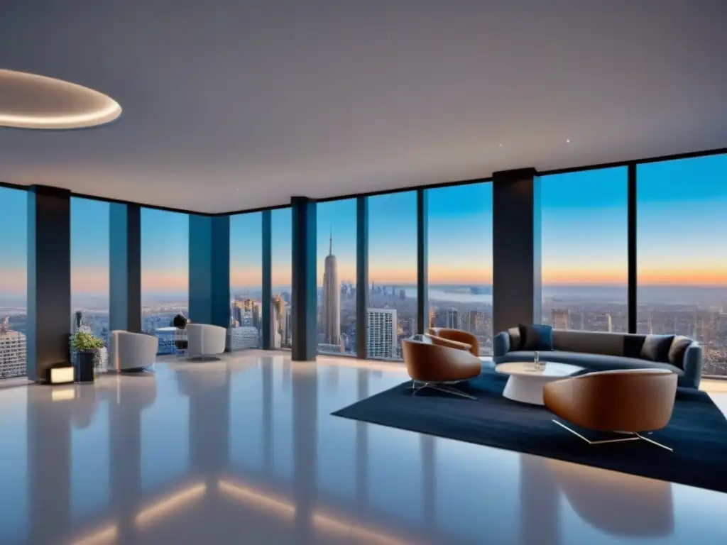 Oficina inmobiliaria futurista de última generación Oficina inmobiliaria futurista con tecnología de vanguardia y diseño elegante