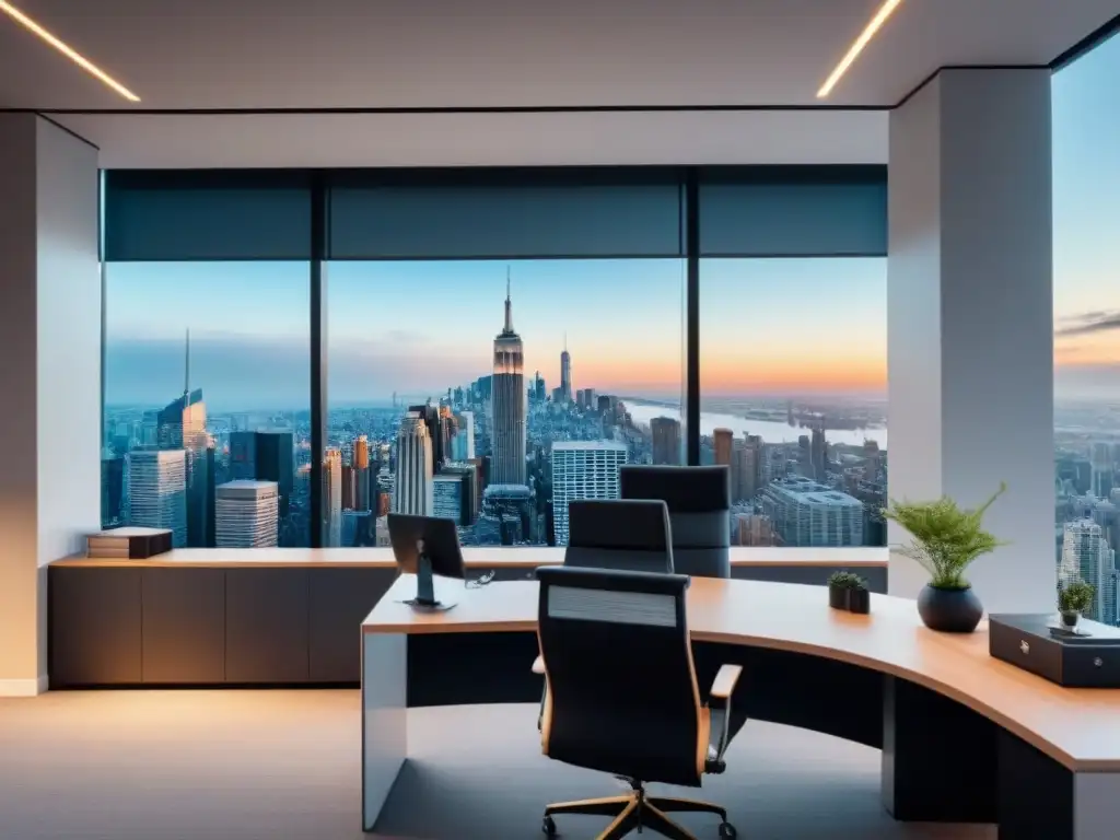 Oficina de Real Estate Internacional: Profesionalismo y Modernidad Oficina inmobiliaria internacional moderna con vista a la ciudad