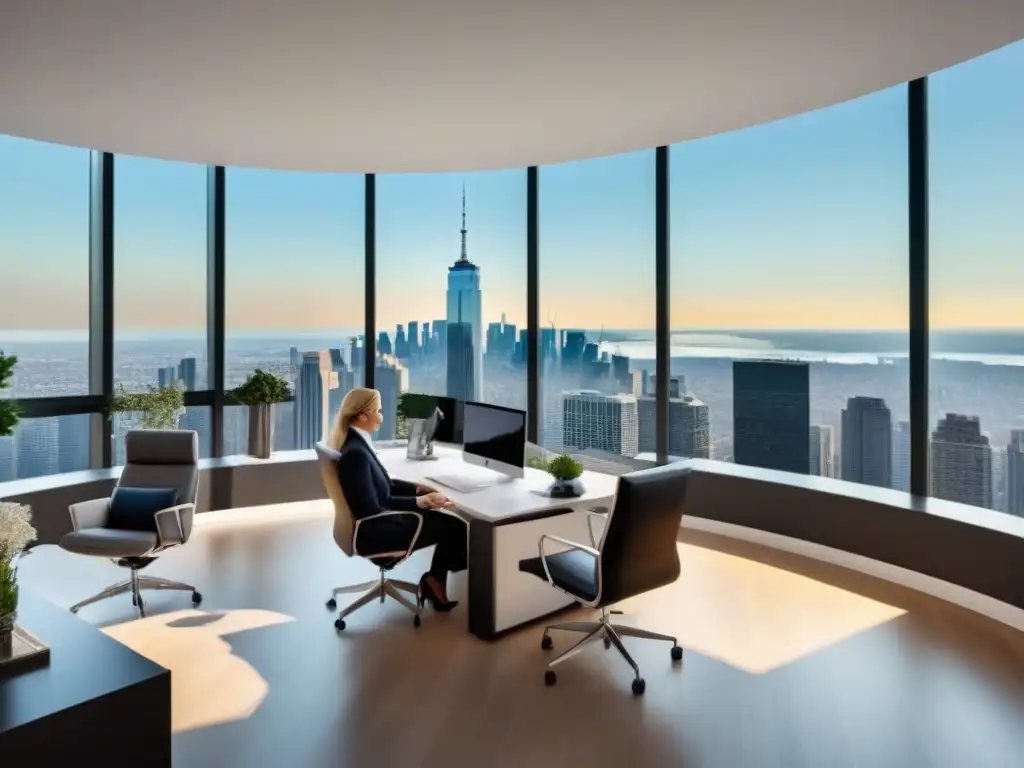 Oficina inmobiliaria de lujo en Norteamérica: profesionalismo y eficiencia Oficina inmobiliaria moderna en Norteamérica con agentes profesionales y tecnología de punta