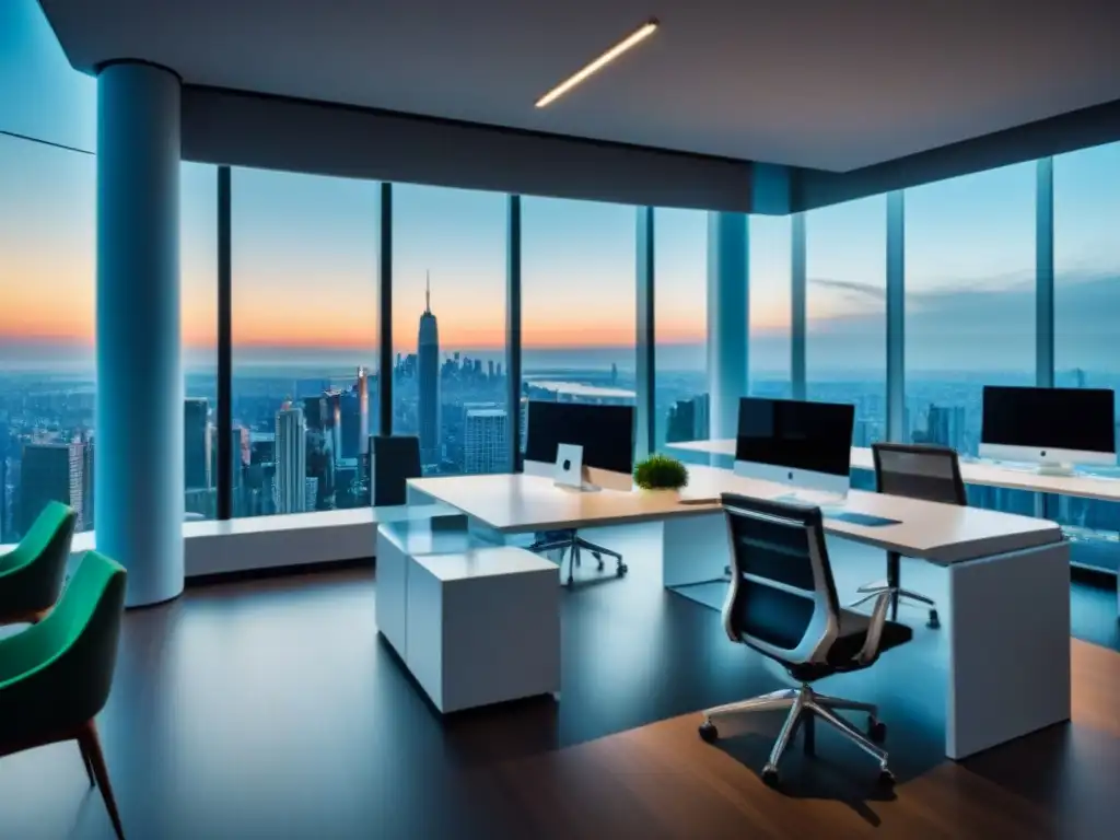 Oficina inmobiliaria futurista: diseño moderno y elegante Oficina inmobiliaria moderna y futurista con diseño vanguardista