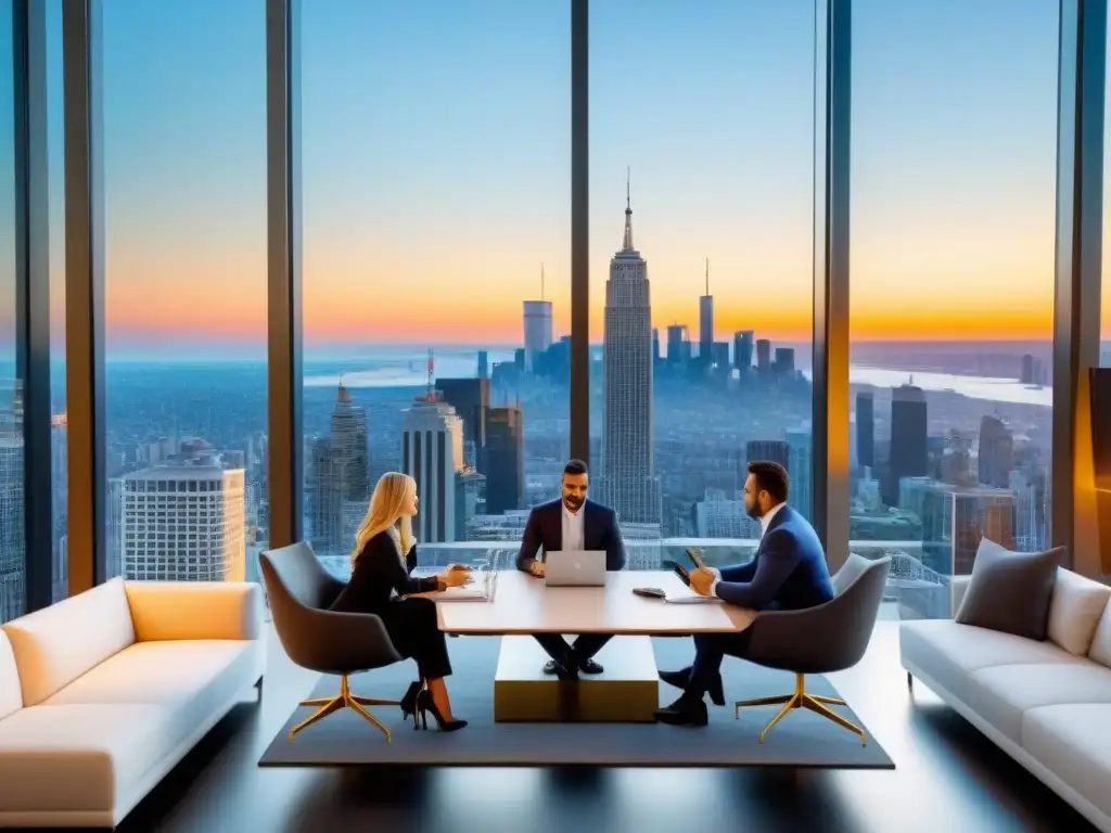 Oficina inmobiliaria de lujo con vista a la ciudad Oficina inmobiliaria moderna y lujosa con vista a la ciudad
