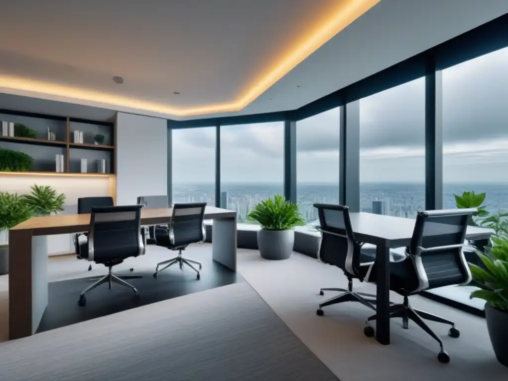 Oficina inmobiliaria moderna y sofisticada en 8k Oficina inmobiliaria moderna en la nube con diseño sofisticado y ambiente profesional
