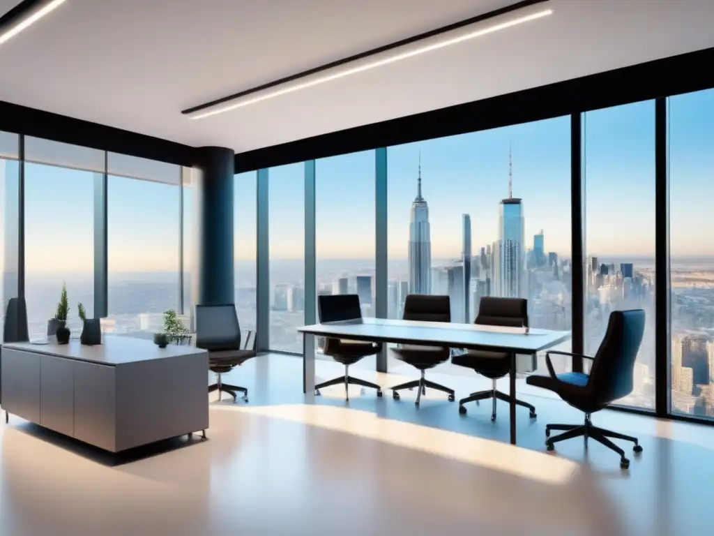 Oficina inmobiliaria de lujo: innovación y equipo creativo Oficina inmobiliaria moderna con personalización y equipo creativo en sesión de brainstorming