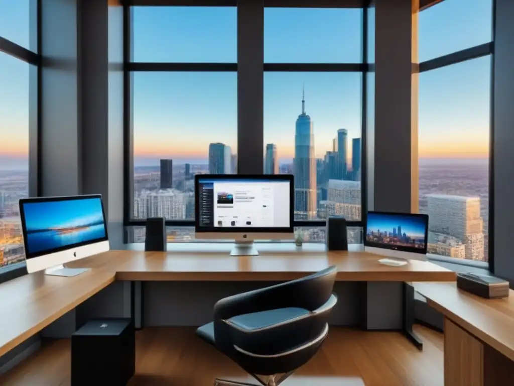 Oficina inmobiliaria moderna: elegancia y profesionalismo Oficina inmobiliaria moderna con servicios personalizados y redes sociales