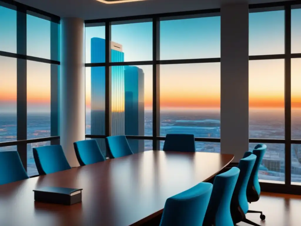 Oficina legal de lujo para reventa de tiempos compartidos Oficina legal moderna para reventa de tiempo compartido, con sala de conferencias elegante y vista a la ciudad