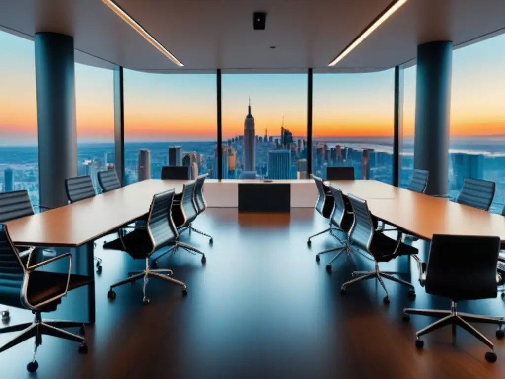 Oficina de marketing moderna con vista panorámica de una ciudad vibrante Una oficina de marketing moderna con vista panorámica de la ciudad, reflejando innovación y colaboración