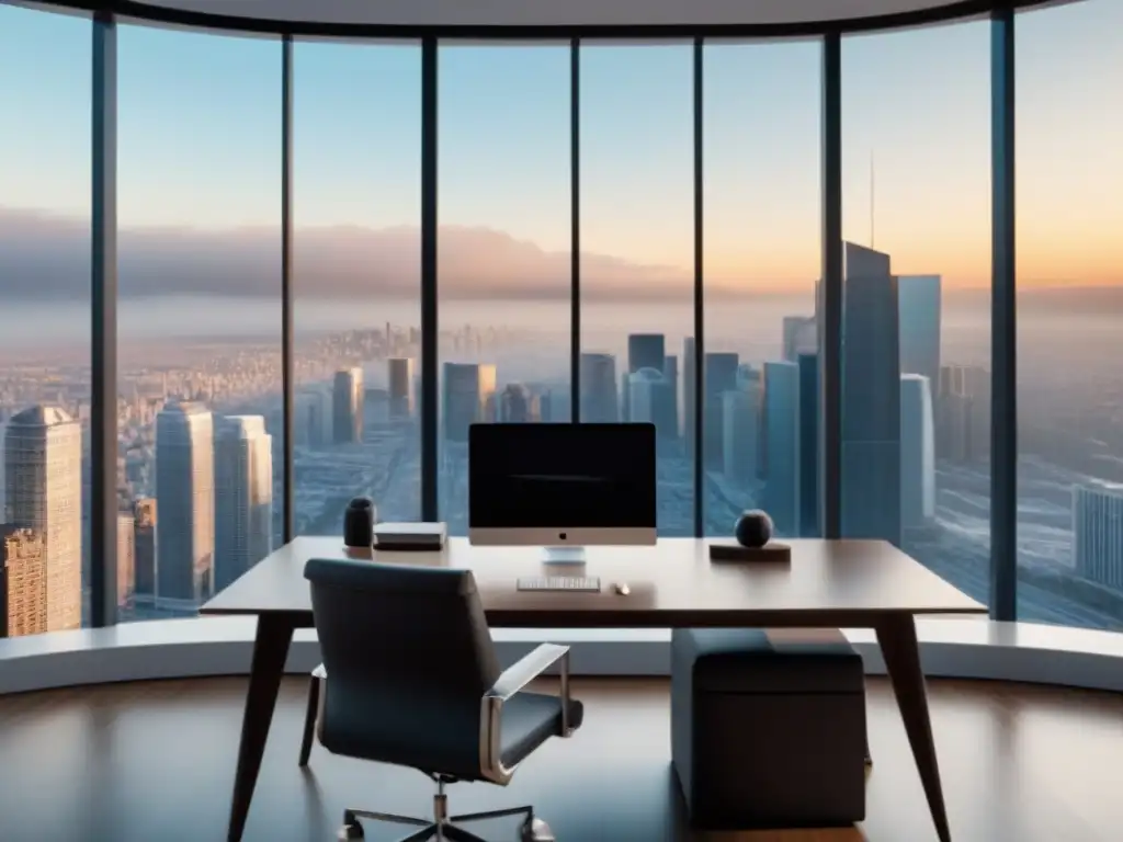 Oficina de agente inmobiliario moderna con vista panorámica de la ciudad Oficina moderna de agente inmobiliario con vista panorámica de la ciudad