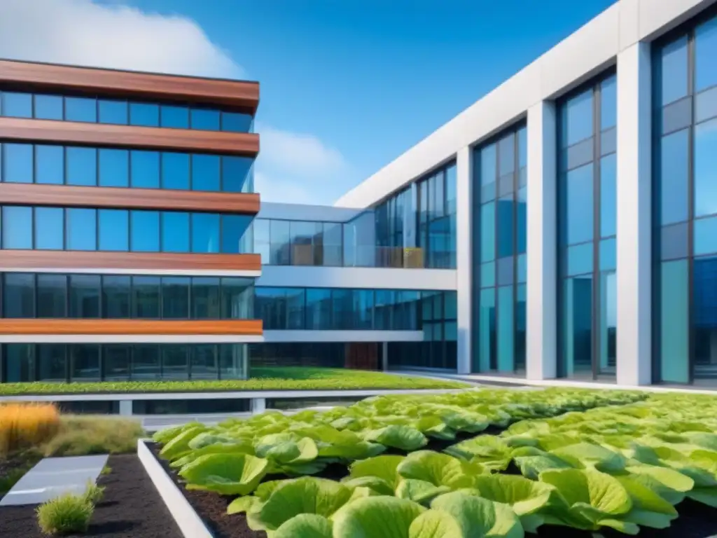 Edificio sustentable con certificaciones LEED y BREEAM Oficina moderna certificada LEED y BREEAM con impacto económico eco-friendly