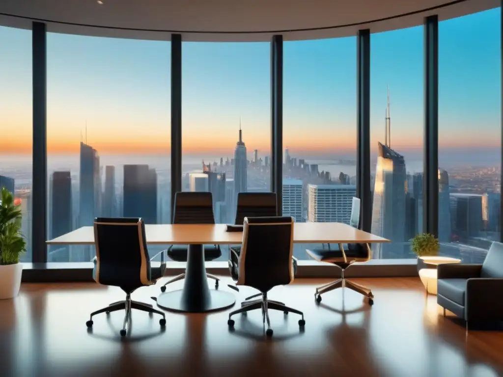 Oficina moderna con vista a la ciudad: colaboración profesional Una oficina moderna y elegante con vista a la ciudad