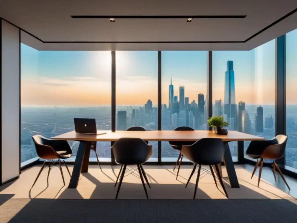 Oficina moderna de lujo con vista a la ciudad Oficina moderna y lujosa con vista a la ciudad, ideal para discusiones sobre fluctuaciones cambiarias inversiones inmobiliarias