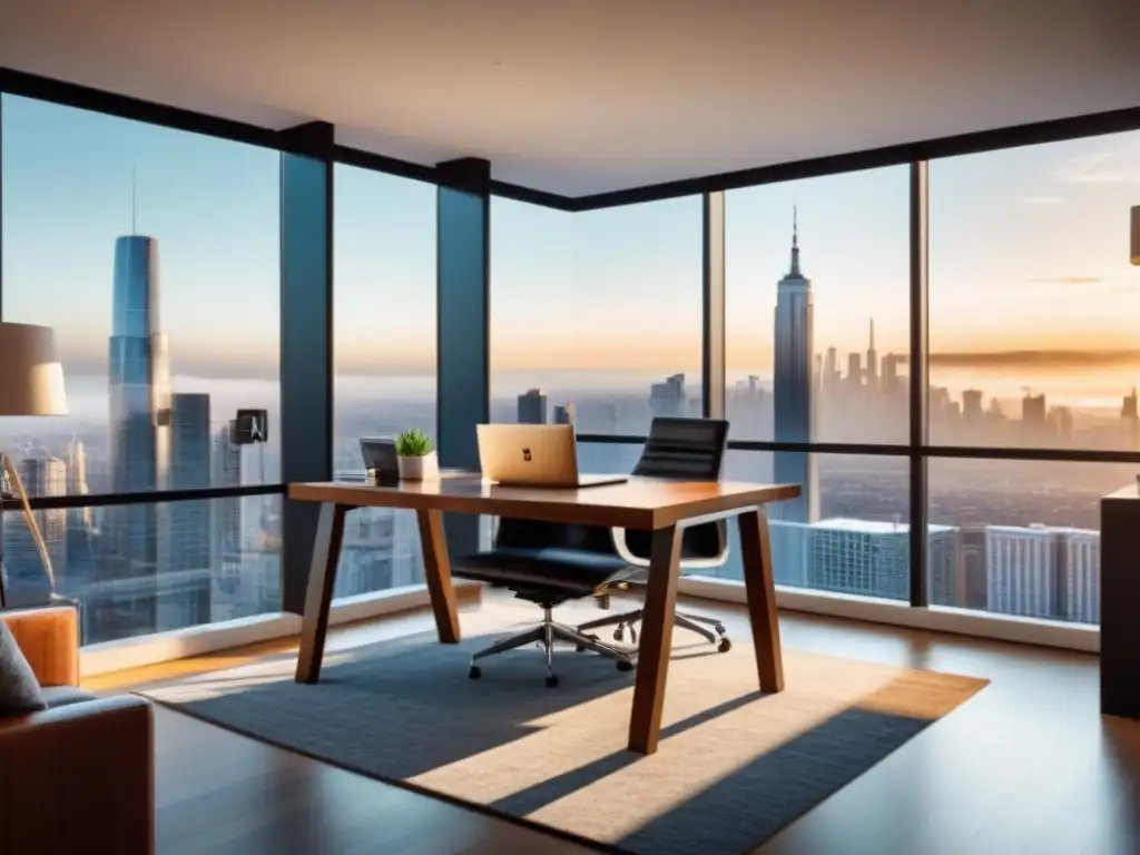 Oficina moderna de lujo con vista a la ciudad para el sector inmobiliario Oficina moderna y lujosa con vista a la ciudad para marketing de contenidos en inmobiliaria internacional