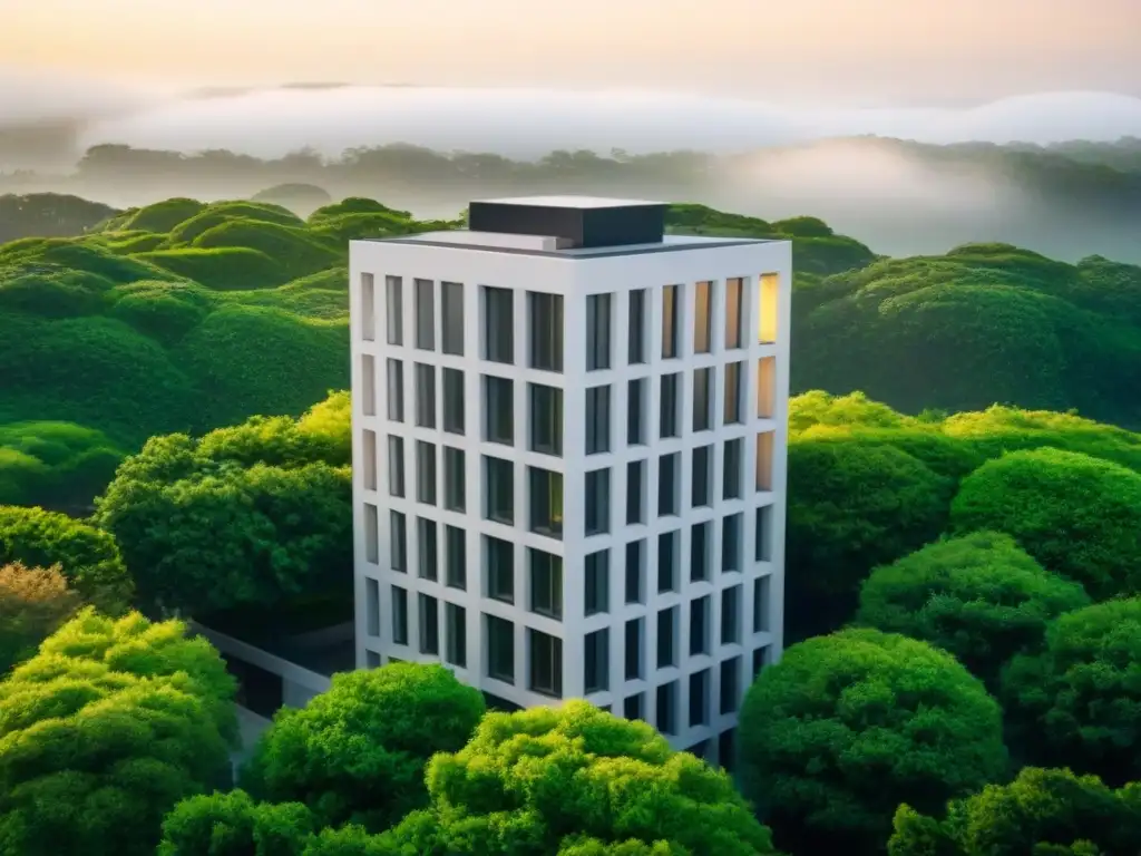 Edificio moderno rodeado de vegetación: equilibrio arquitectónico y natural Oficina moderna rodeada de vegetación, fusionando arquitectura y naturaleza en ética y compliance en inversiones inmobiliarias