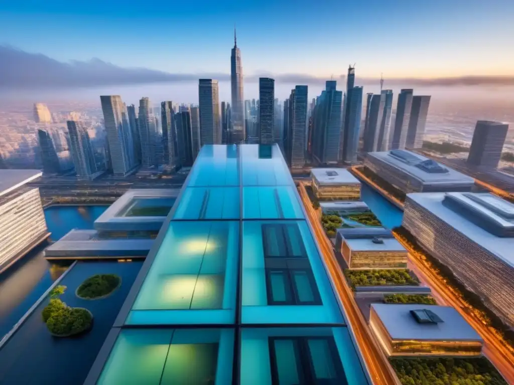 Edificio moderno en ciudad vibrante: arquitectura contemporánea en 8k Oficina moderna rodeada de la vibrante ciudad, reflejando estabilidad y crecimiento en el mercado inmobiliario