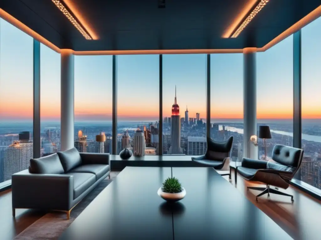Oficina moderna de lujo con vistas a la ciudad Oficina moderna con vista a la ciudad, ideal para 'Marketing inmobiliario internacional para inversionistas'