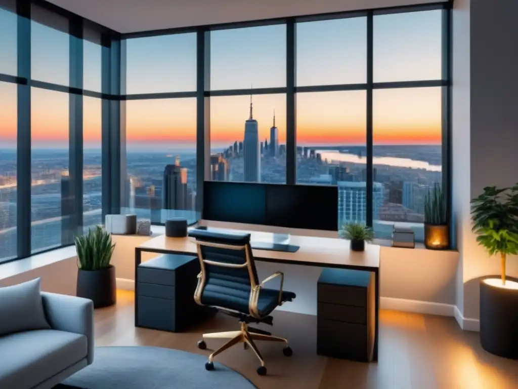 Oficina moderna con vista a la ciudad: influencers inmobiliarios Oficina moderna con vista a la ciudad y datos de influencers en mercado inmobiliario