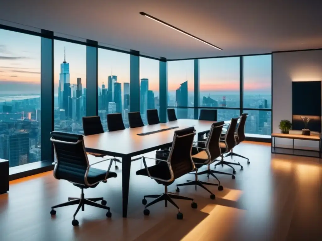 Oficina moderna de lujo con vista panorámica a la ciudad Oficina moderna con vista a la ciudad para marketing inmobiliario internacional personalizado
