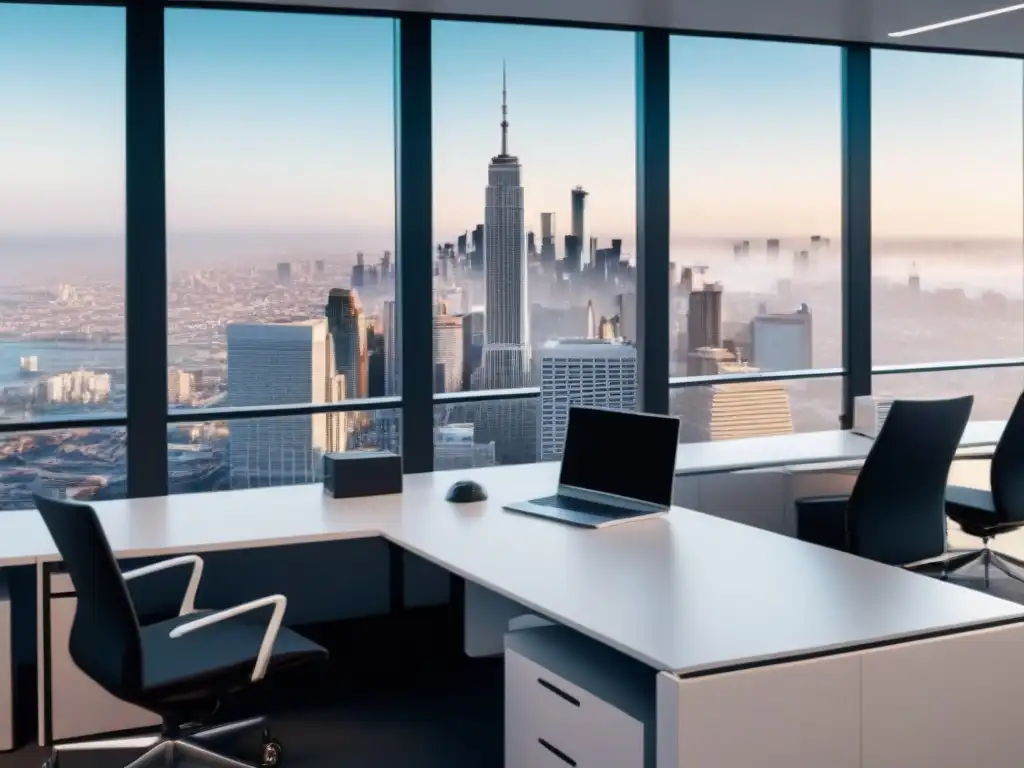 Oficina moderna con vista a la ciudad en mercado emergente Oficina moderna con vista a ciudad emergente