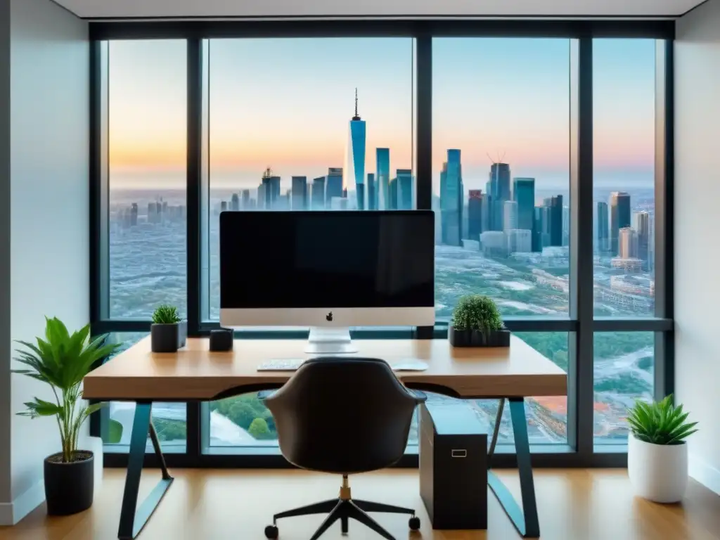 Oficina en casa de lujo con vista a la ciudad para inversiones inmobiliarias Una oficina moderna con vista panorámica a la ciudad, ideal para inversiones inmobiliarias internacionales con REITs