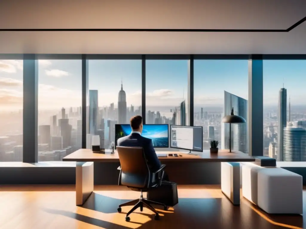 Oficina ejecutiva con vista panorámica y ambiente profesional Oficina moderna con vista panorámica de la ciudad