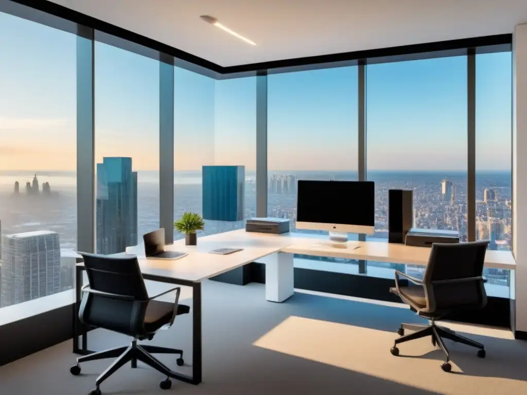 Oficina moderna con vista panorámica de la ciudad Oficina moderna con vista panorámica de la ciudad para estrategias de rentabilidad en tiempos compartidos