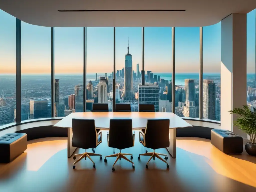 Oficina moderna con vista panorámica de ciudad internacional Oficina moderna con vista panorámica de ciudad internacional, reflejando leyes reventa tiempo compartido internacional
