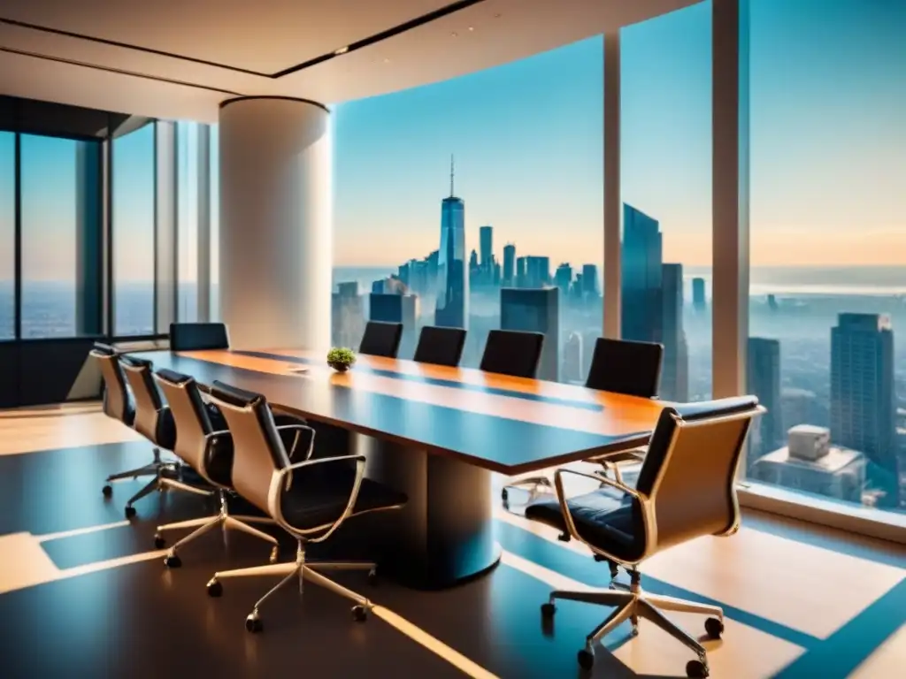 Oficina ejecutiva de lujo con vista panorámica y tecnología de punta Oficina moderna con vista panorámica de la ciudad para discutir Estrategia inversión inmobiliaria internacional
