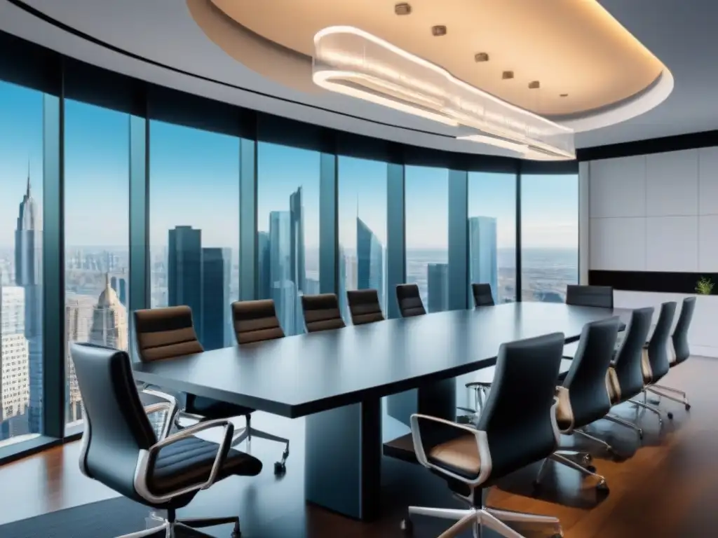 Sala de juntas moderna con vista panorámica a la ciudad Oficina moderna con vista panorámica de la ciudad, refinanciamiento estratégico mercado inmobiliario internacional