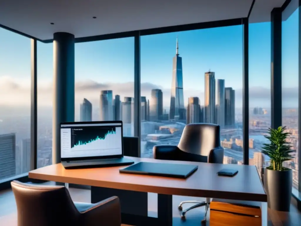 Oficina moderna con vista panorámica: elegancia y profesionalismo Oficina moderna con vistas a la ciudad, ideal para mejorar estrategias de salida en inversiones inmobiliarias