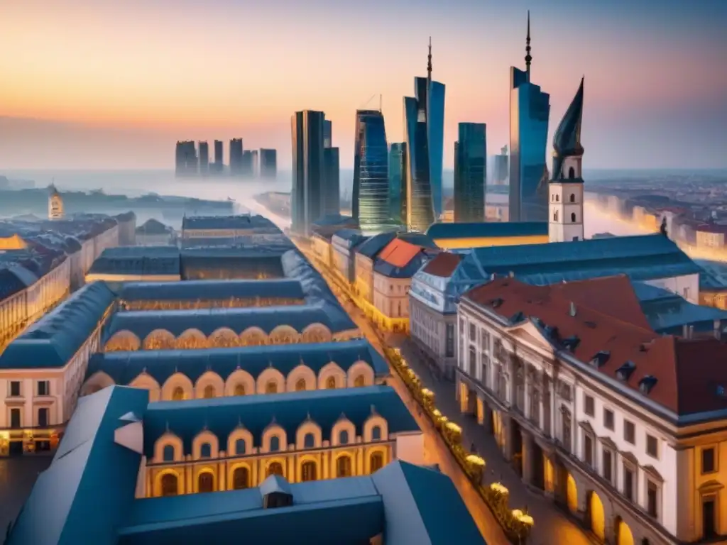 Skyline vibrante: fusión de historia y modernidad en Europa del Este Oportunidades de inversión en Europa del Este: Ciudad del Este con arquitectura histórica y moderna, reflejo del crecimiento económico