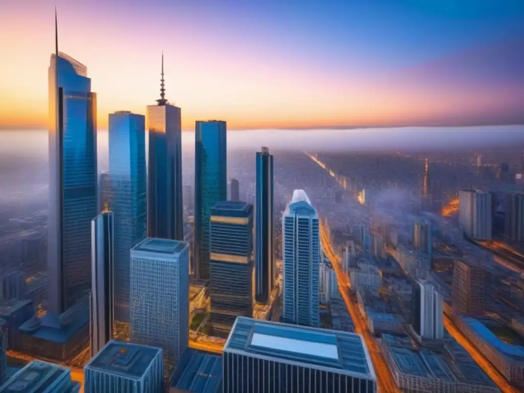 Horizonte urbano al atardecer: energía y prosperidad para Millennials Oportunidades inmobiliarias para Millennials en una ciudad vibrante al atardecer