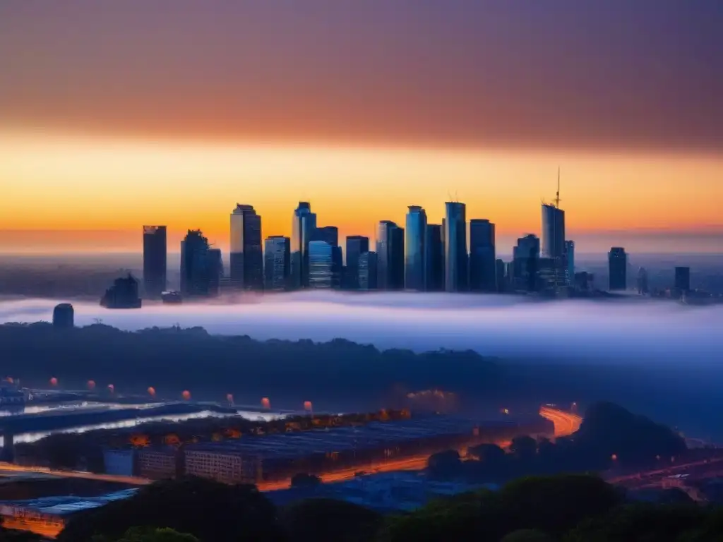 Oportunidades inmobiliarias éticas en la ciudad al atardecer Oportunidades inmobiliarias éticas en una ciudad moderna al atardecer, con rascacielos reflejando los cálidos tonos del sol