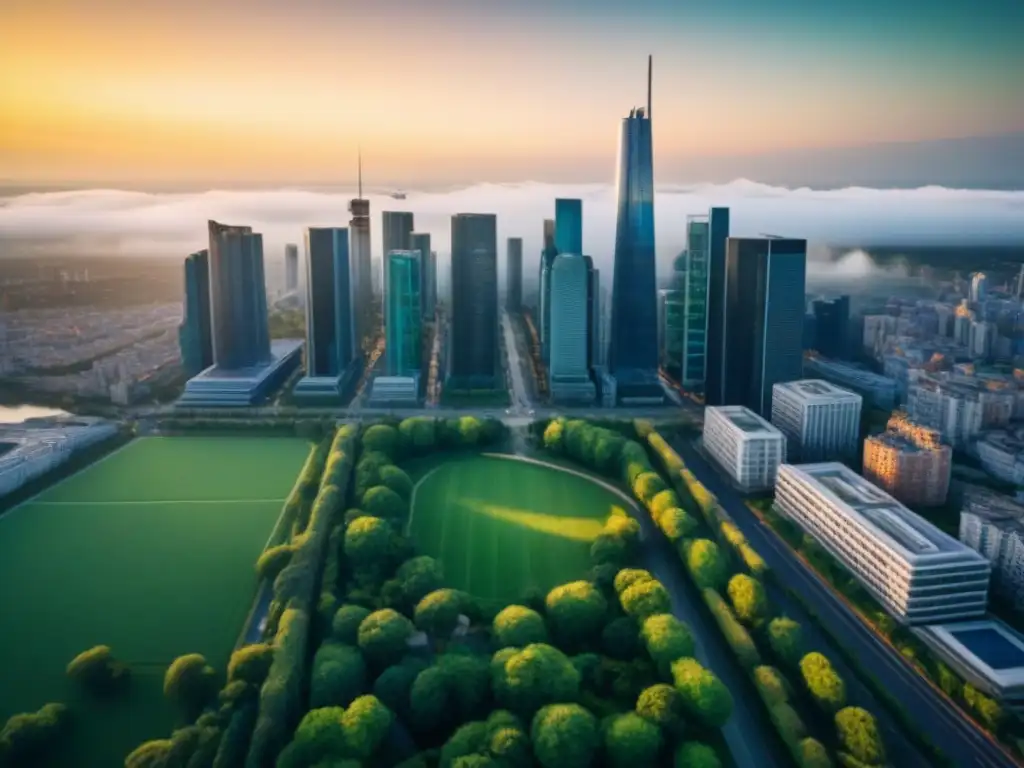 Metrópolis moderna: ciudad dinámica con rascacielos y espacios verdes Oportunidades inmobiliarias en economías volátiles: una ciudad moderna y vibrante con rascacielos y espacios verdes