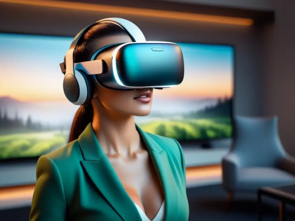 Inmersión en Propiedad Internacional: Realidad Virtual 8K Explorando oportunidades de inversión inmobiliaria internacional con realidad virtual en un mundo futurista y envolvente