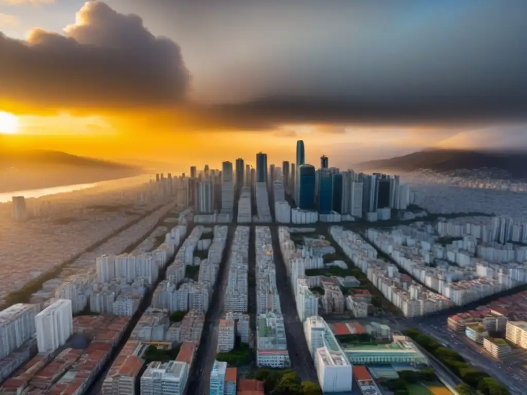 Horizonte dorado: ciudad latinoamericana en crecimiento Oportunidades de inversión inmobiliaria en América Latina: Ciudad moderna entre historia y crecimiento al atardecer