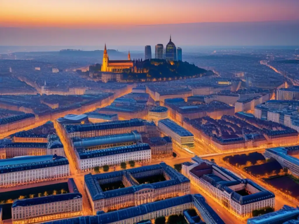 Cityscape europeo vibrante al atardecer: fusión de lo antiguo y lo moderno Oportunidades del mercado inmobiliario en Europa: vibrante ciudad europea al atardecer, mezcla de modernidad y tradición