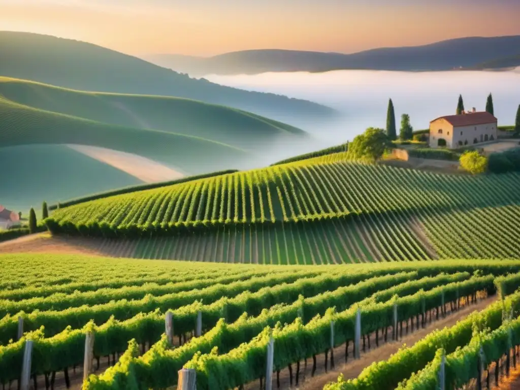 Viñedos dorados: belleza y prosperidad en la industria del vino Un paisaje impresionante de viñedos en colinas, bañados por la luz dorada del sol