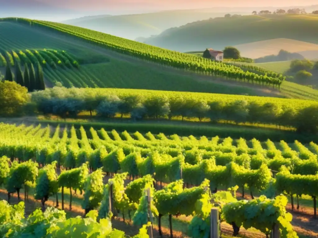 Viñedos dorados: belleza y riqueza en un panorama aéreo Un paisaje impresionante de viñedos con patrones geométricos, donde el sol ilumina las uvas