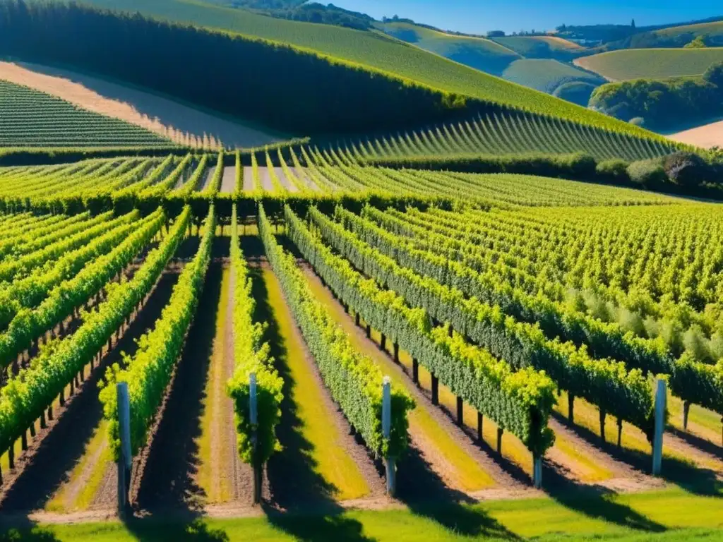 Viñedos exuberantes: oportunidades de inversión en la industria del vino Un paisaje impresionante de viñedos bajo el sol, invitando a descubrir oportunidades de Inversiones internacionales en bodegas