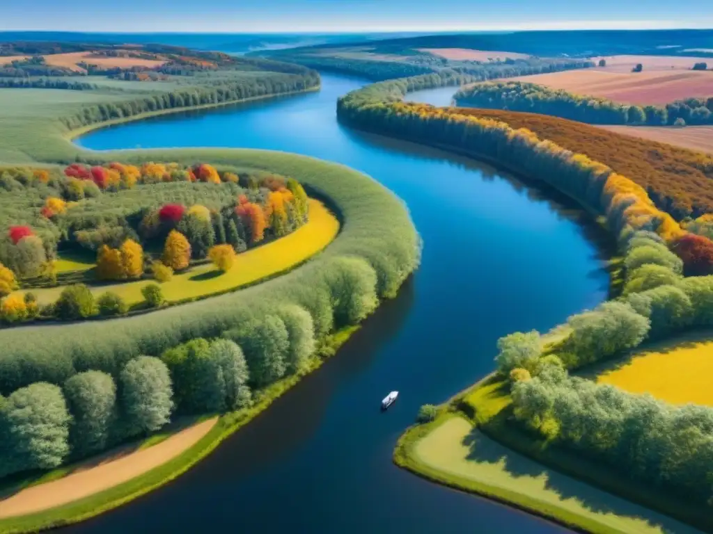 Maravilloso paisaje rural en Norteamérica: ríos, colinas y bosques Paisaje rural en Norteamérica con colinas, bosques y río